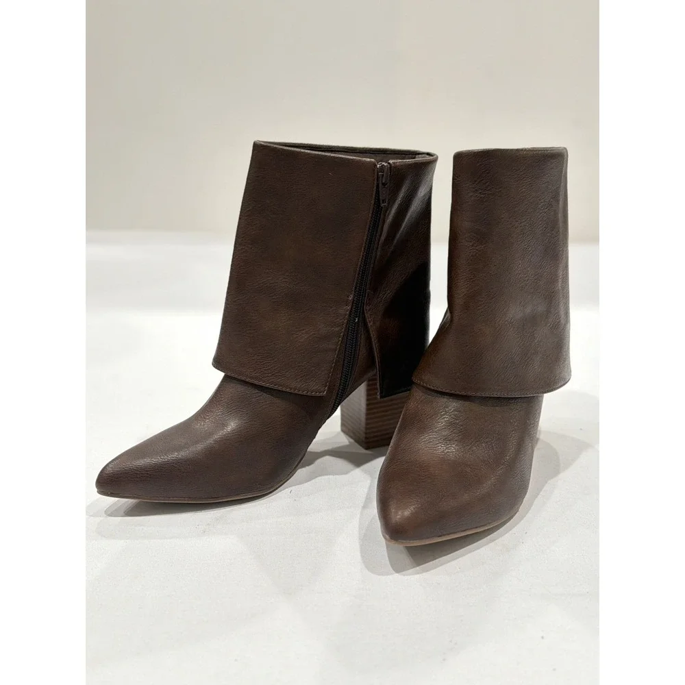 Sonoma Amarella Fold Over Ankle Boots Women Size 10 Cognac fall preppy elegant